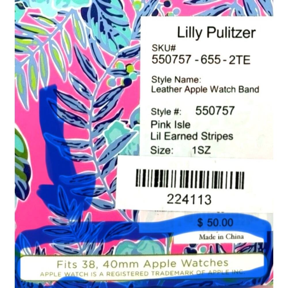 Lilly Pulitzer Pink Blue Leather Apple Watch Band 38,40mm Lil Earned Stripes NIB - Picture 10 of 12